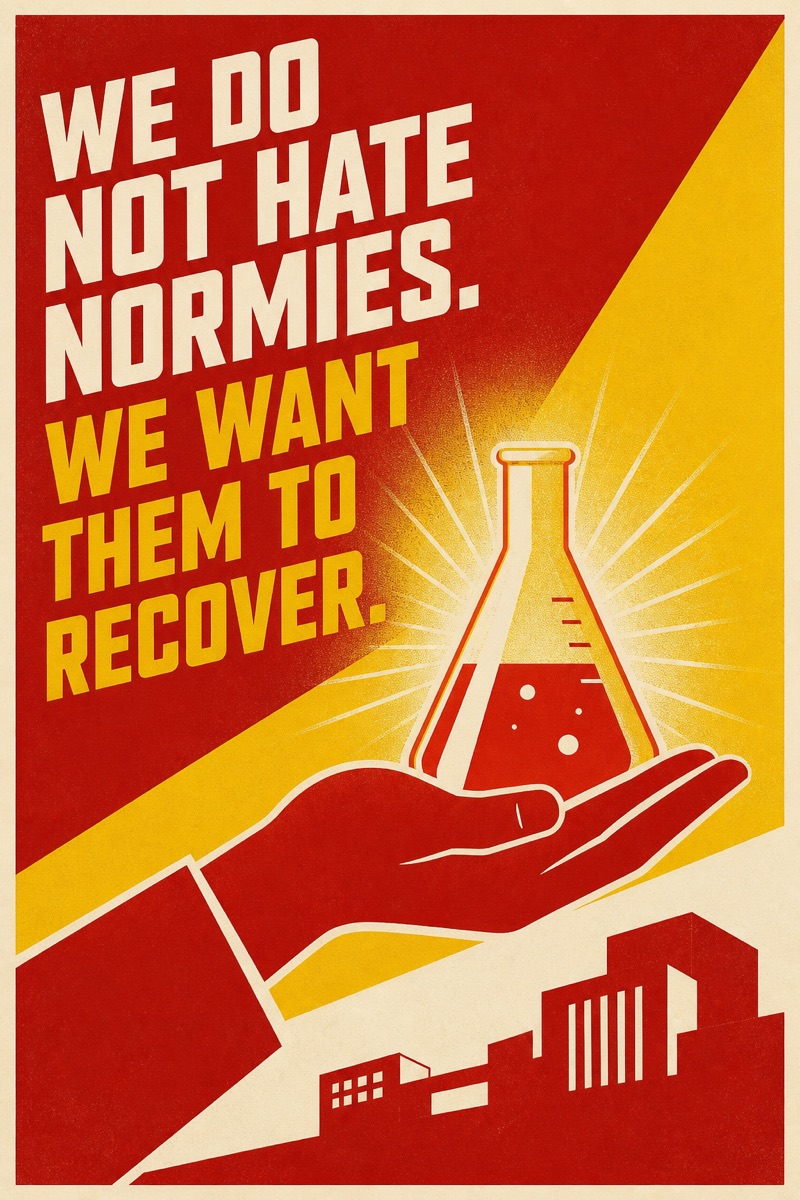 Poster: We do not hate normies. We want them to recover.